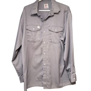 Big Bill Grey Pearl Snap Work Shirt Distressed Grunge Streetwear